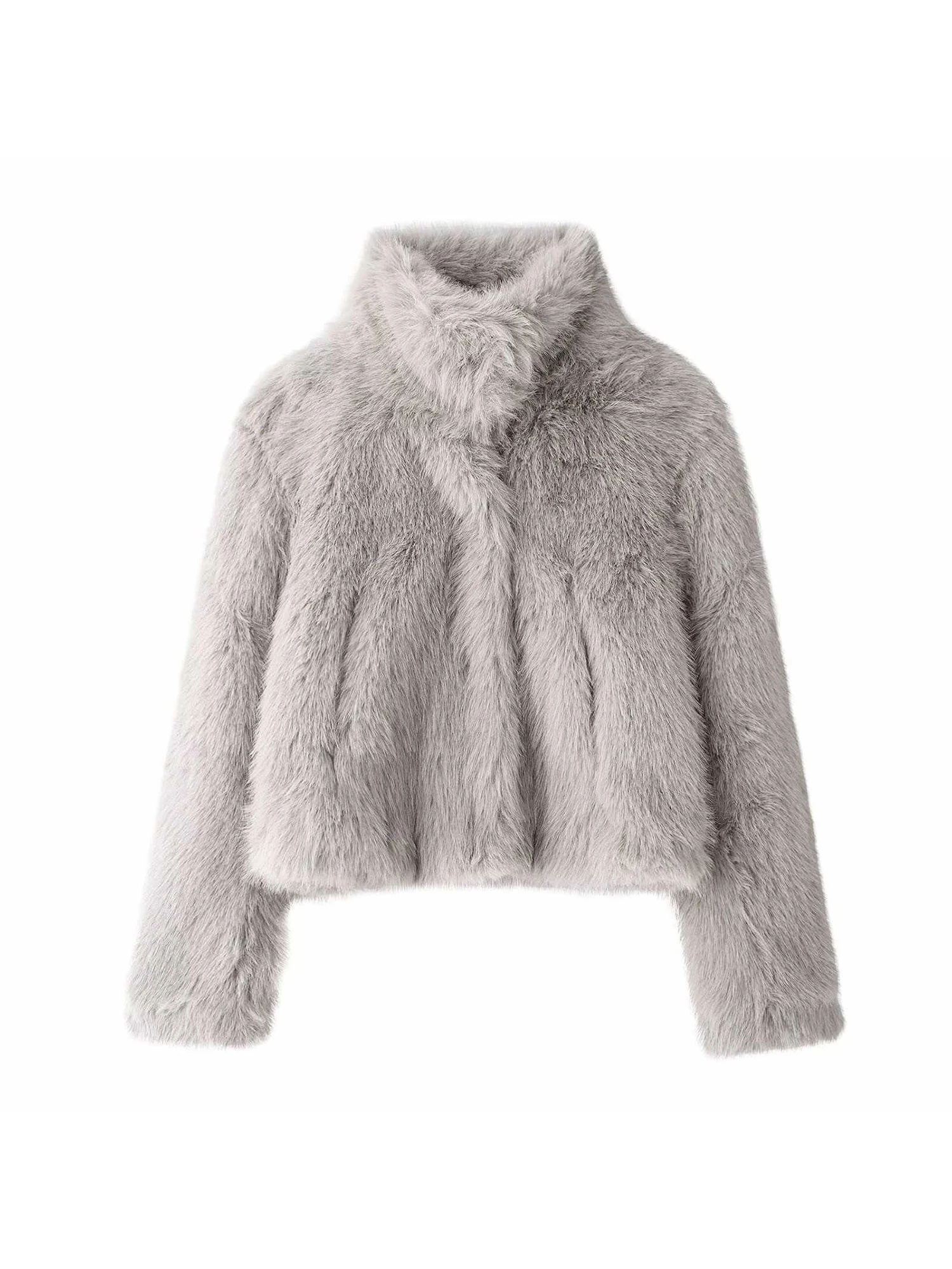 

Women Light Grey Cropped Fur Jacket Vintage Harajuku 2000s Emo Teddy Coat Aesthetic Long Sleeve Autumn Jacket Outerwear Clothes