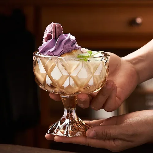 아이스크림 컵 유리 디저트 요구르트 컵, 창의력 핸드 페인트 잔, 과일 푸딩 샐러드 그릇 디저트 밀크 쉐이크 컵, 300ml 