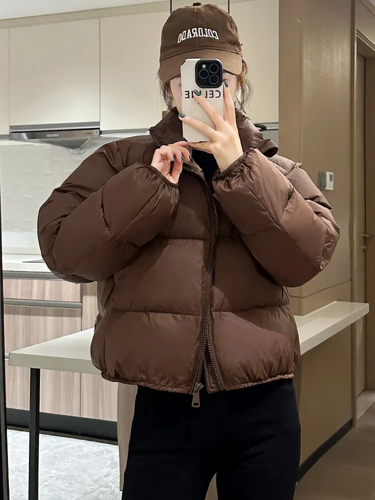 

Women Light Zipper Duck Down Jacket Pockets Solid Color Loose Over Size Short Coat Autumn Winter Outwear 2024 Fashion T95
