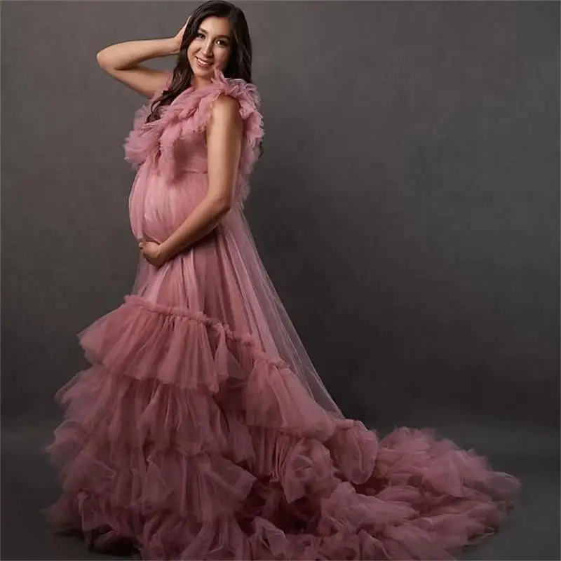 

2022 Women's Prom Dresses Tiered Ruffles New Party Celebrity Gowns Customise A Line Tulle Maternity Photography Dress