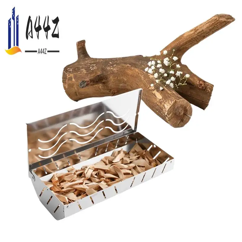 

A44Z-2Pack Коробка для курильщика из нержавеющей стали с откидной крышкой, деревянная стружка копченая для добавления дымчатого вкуса