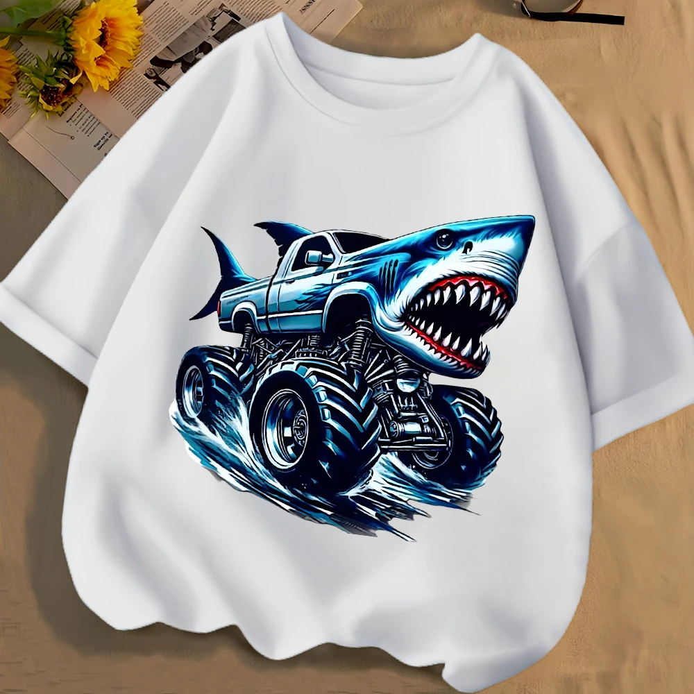 

Italian Brainrot Children T-Shirt Boys and Girls Cotton Tee Short Sleeve Funny Meme Shark Car T-shirt Baby Shirt Summer Clothing