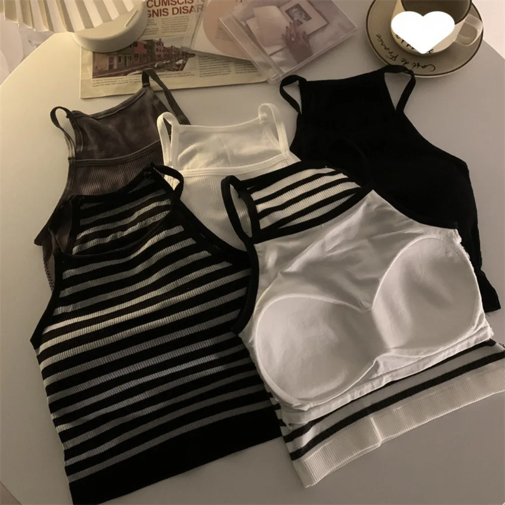 Polyamide Korean Version Women Tank Tops Sleeveless Korean Style Chest Pad Stripe Sleeveless Breathable Wear-resistant