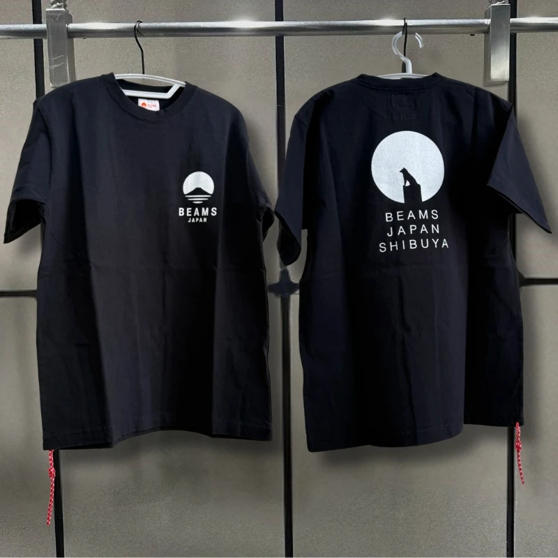 High Quality Double-sided Print Beams Tshirts Snow Mountain Wolf Dog Silhouette Short Sleeve Weaving Red Rope Men Women Tops