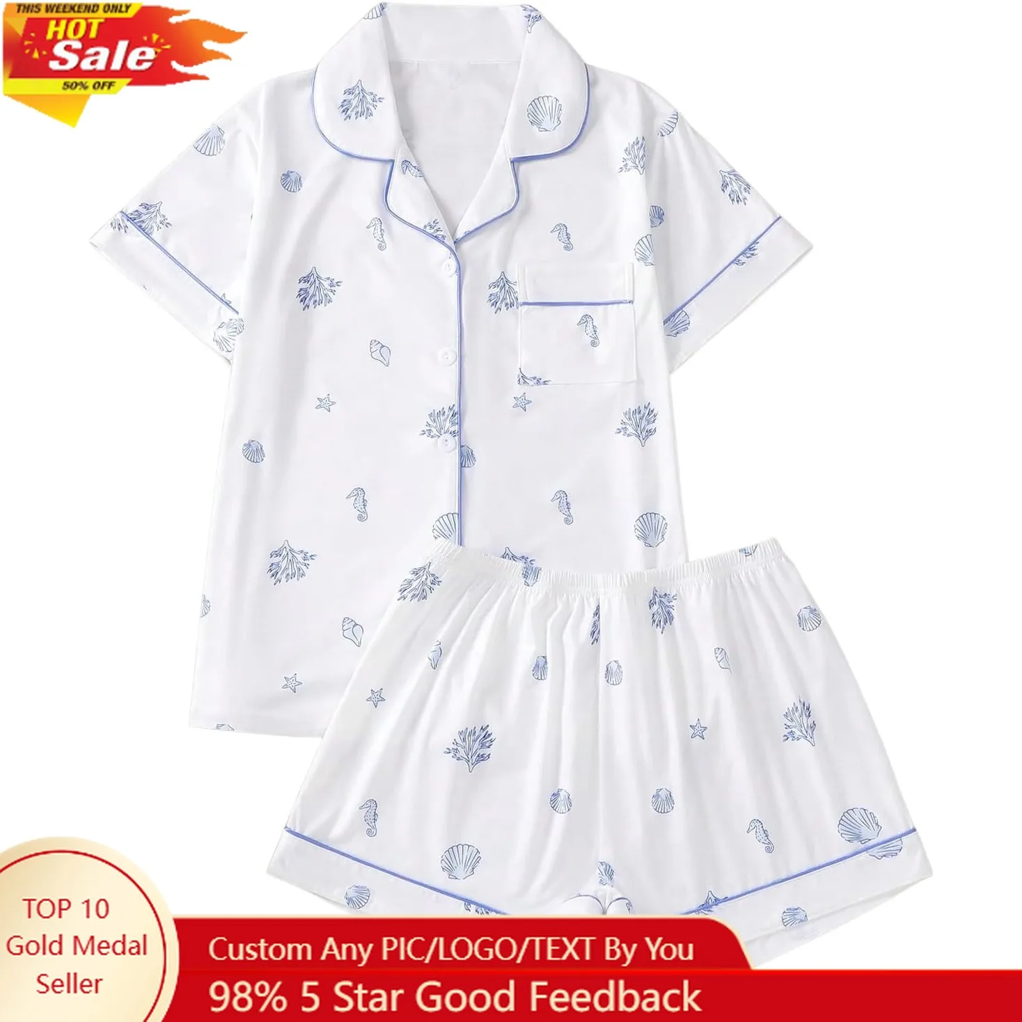 Pigiama floreale da donna con colletto dentellato e stampa pigiama in due pezzi