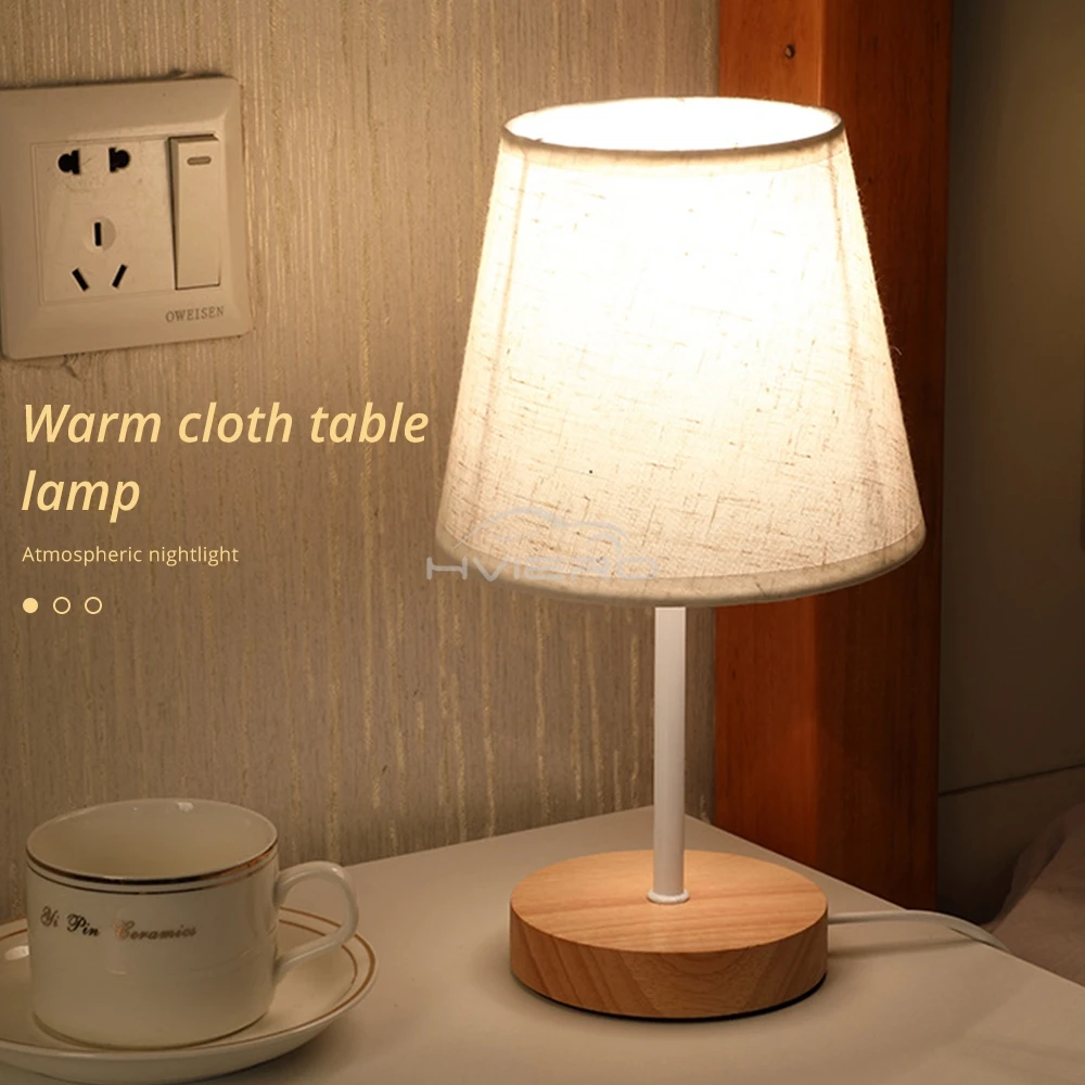 Solid Wood Cloth Desk Lamps Led Decorative Bedroom Living Room Study Simple Creative Remote Control Atmosphere Small Night Light