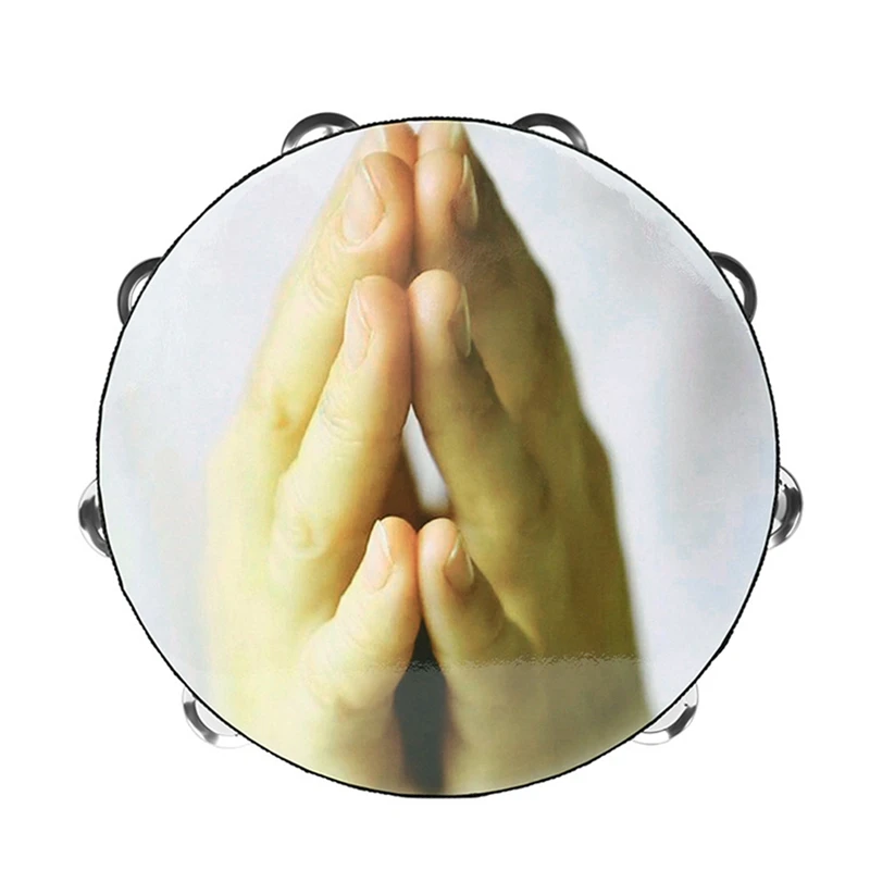 Double Row Jingle Tambourine Handbell Clap Drum Bell Percussion Instrument - Praying Hand