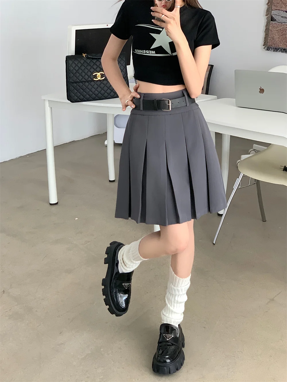 

ay High Waist Pleated Skirt Women's Retro Korean Sle Academy Wind Suit Sle f Skirt Workwear Skirt Commute Polyester ...