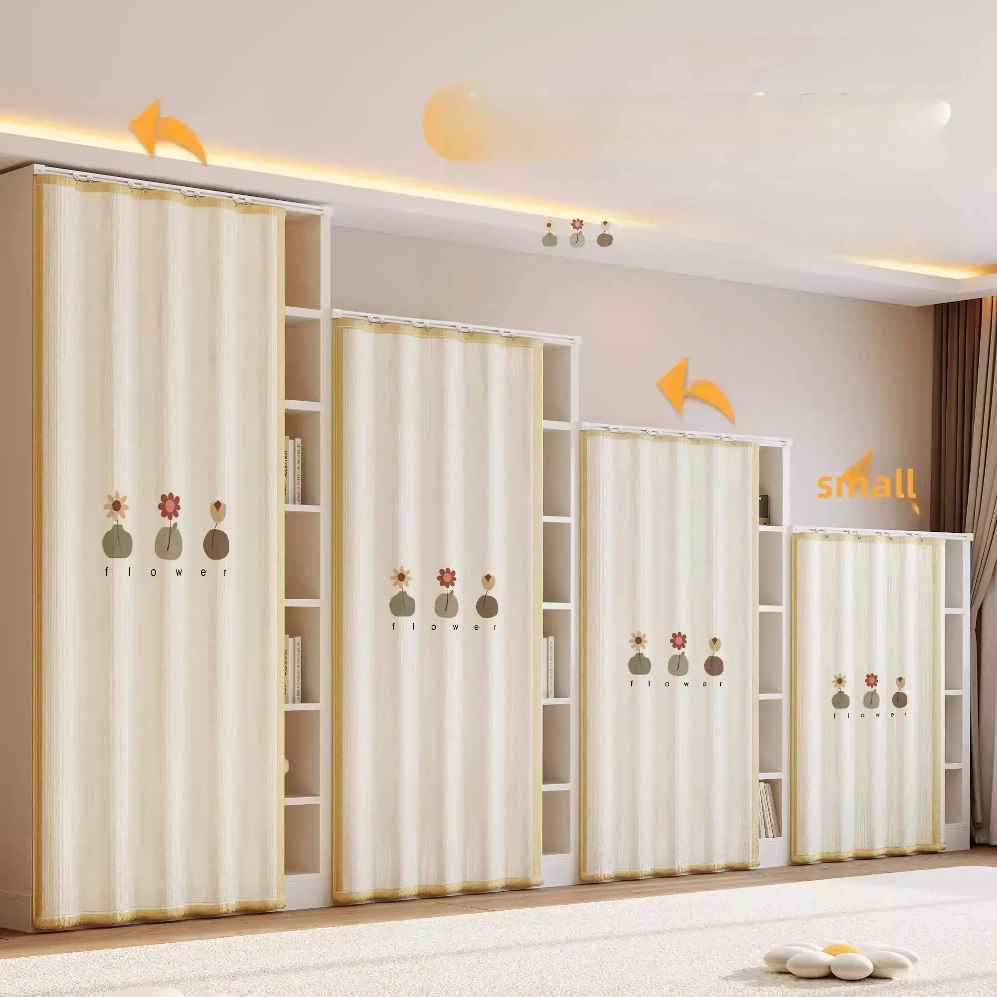 Door Curtain Shelf Curtains Cabinet Dust Cover Curtain Sliding Track Wardrobe Dustproof Home Decor Customizable Size