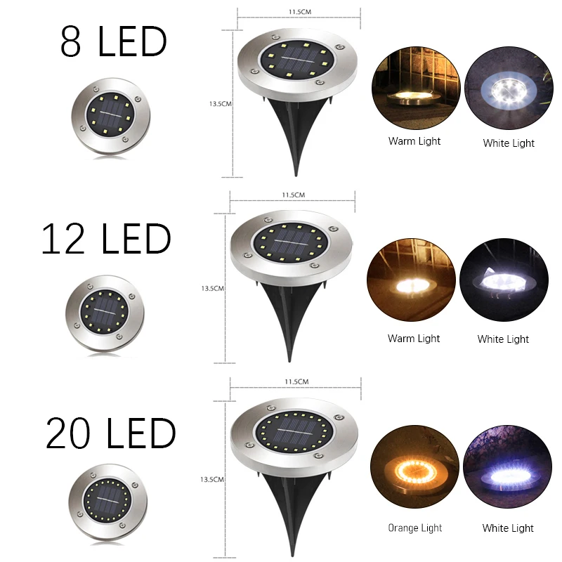 4/8 Pcs 20 LED Outdoor Solar Powered Ground Light Waterproof Garden Path Deck Lights Yard Driveway Lawn Garden Decoration Lamp