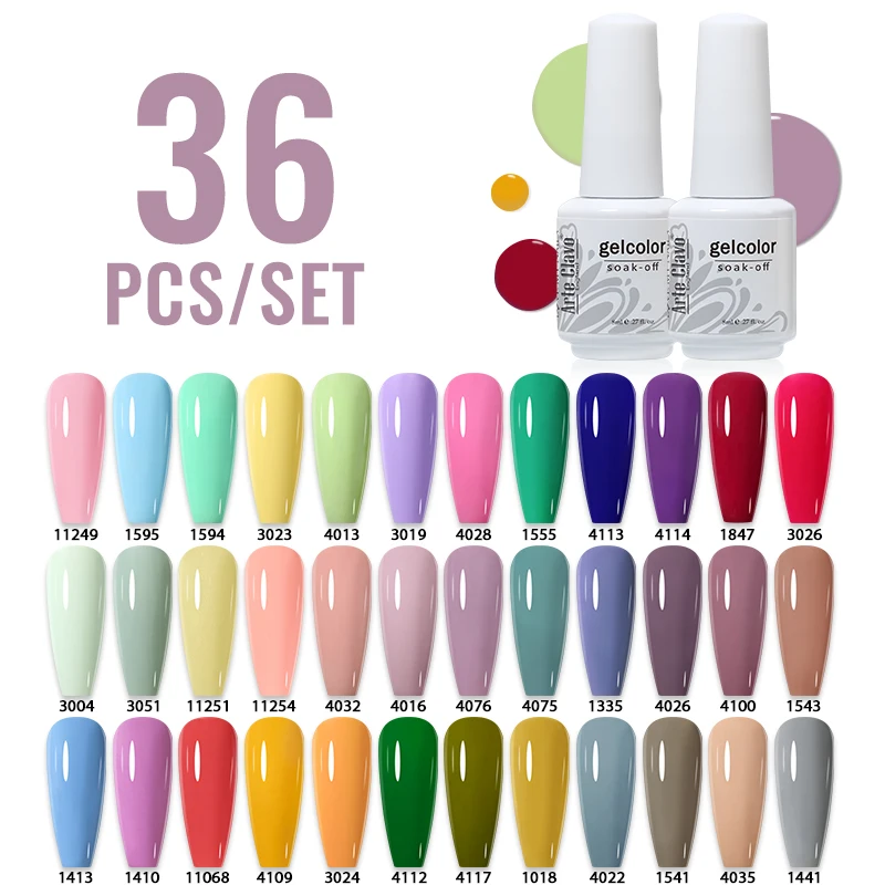 Arte Clavo 36Pcs Set Gel Nail Polish Set Semi Permanent Hybrid Gel Varnish Soak Off UV LED Nail Art Soaking Gel Nail Polish Kit