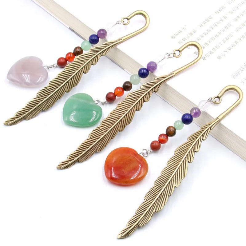 

Crystal Love Heart Charms Feather Bookmark for Books Personalized Souvenirs Gift Ideas for Birthday Adults Colorful Stone Chain