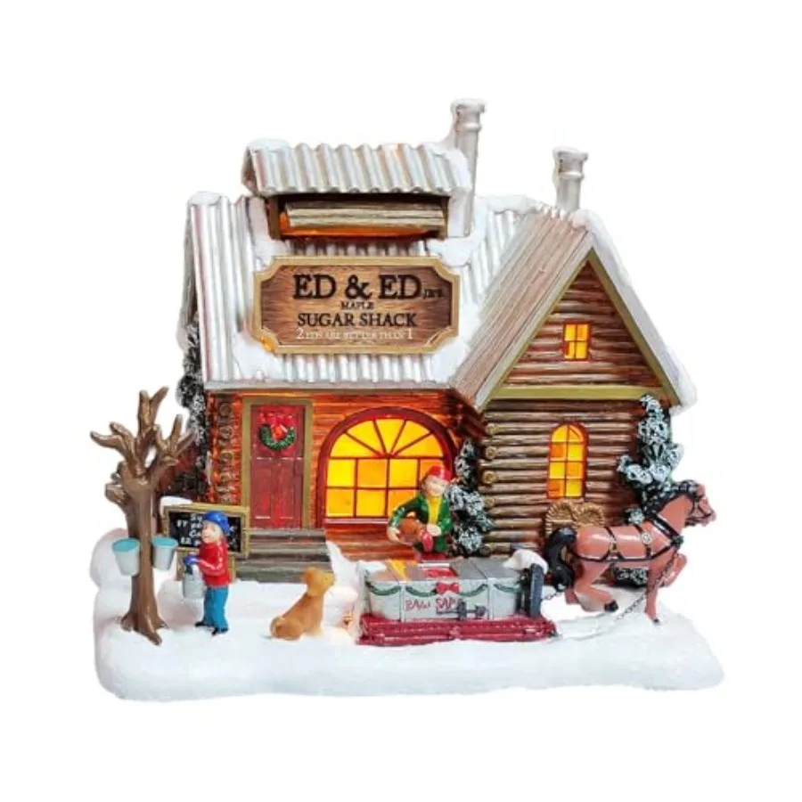 Light Up Sugar Shack Christmas Village House Hand-Painted Polyresin Cabin Scene with Horse and Dog Winter Holiday Décor Battery view 3