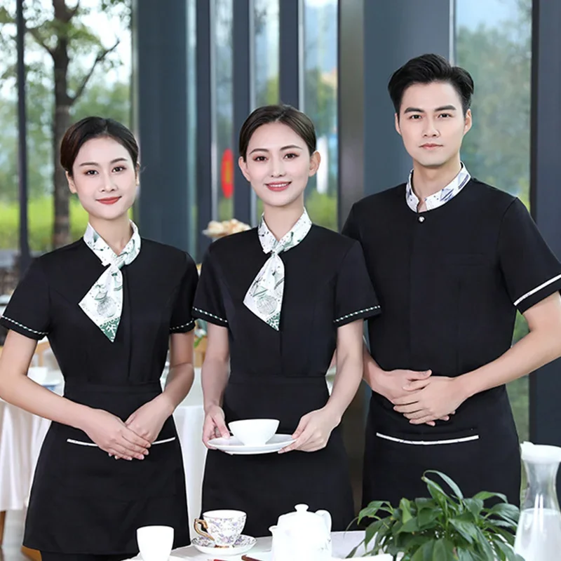 ที่กําหนดเองชุดทํางานเย็บปักถักร้อยโรงงานมืออาชีพโรงแรมร้านอาหาร Waiter Workwear Cafe Shop เบเกอรี่ชุดผู้ชายและผู้หญิง