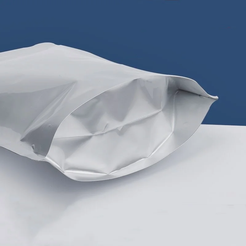 シルバー再密封可能なアルミホイル光沢マイラーバッグ、デリ肉入り食品ドライフルーツティーグミジッパーバッグ