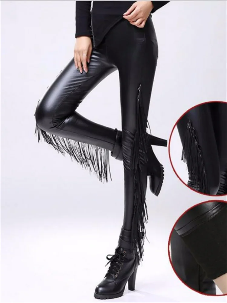 2022 New Retro Gothic Leggins Sexy Legging Gothique Punk Rock Tassel Fringe Steampunk Ladies Warm Leggings Velvet Leggings With