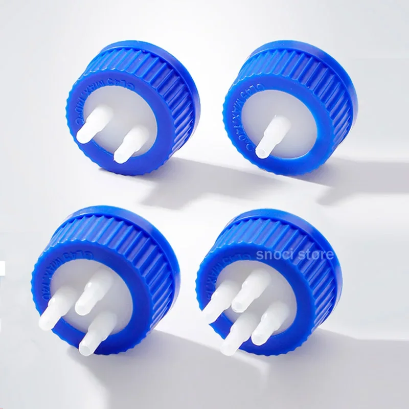 GL45 Blue Safety Lid Feeding Bottle Caps 1 2 3 4 Mouth Reactor Feeding Bottle Adapter Cap Mobile Phase Anaerobic Bottle Lids