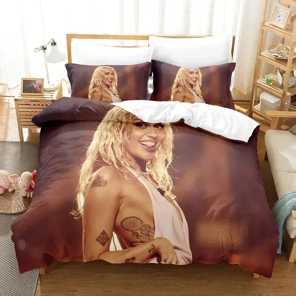 3d Singer Miley Cyrus Bedding Set Duvet Cover Bed Set Quilt Cover Pillowcase Comforter king Queen Size Boys Adult Bedding Set