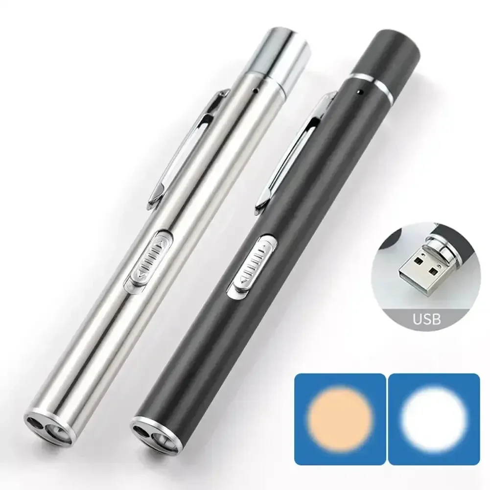 USB Rechargeable Medical Handy Pen Light Mini Nursing Flashlight LED Torch Lamp With Stainless Steel Clip Pocket Led Flashlight