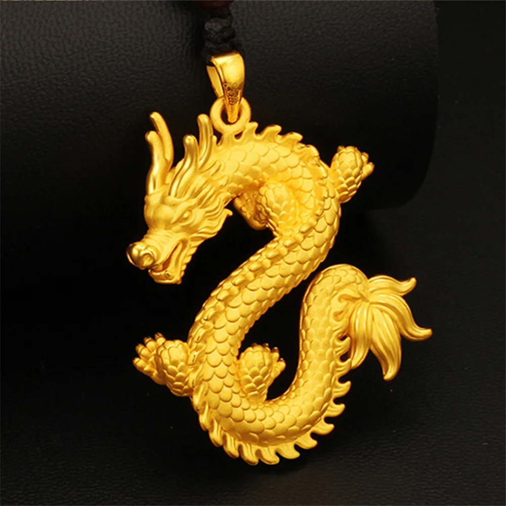 

Pure 999 24K Yellow Gold Men Women 3D Lucky Dragon King Pendant 2.1g