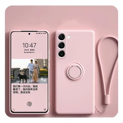 Silicone Strap Ring Phone Case for Samsung Galaxy S21 FE S26 S25 S24 Ultra S23 S22 Plus A57 A37 A56 A36 A54 A34 Magnetic Cover