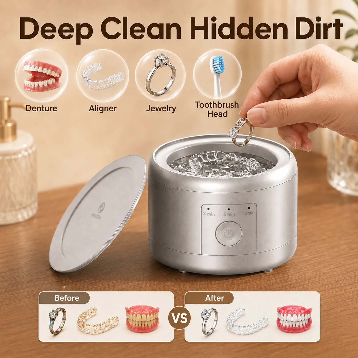 USB Sonic Denture & Braces Cleaner, Electric Multi-function Cleaning Machine for Invisible Retainer, Dental Box