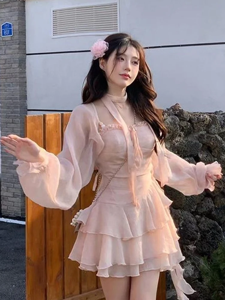 

Sweet Short Sleeve Women's Dress with Ruffle Shoulder Bridesmaid Outfit Two-Piece Set for plus Size Spring Autumn Fashion