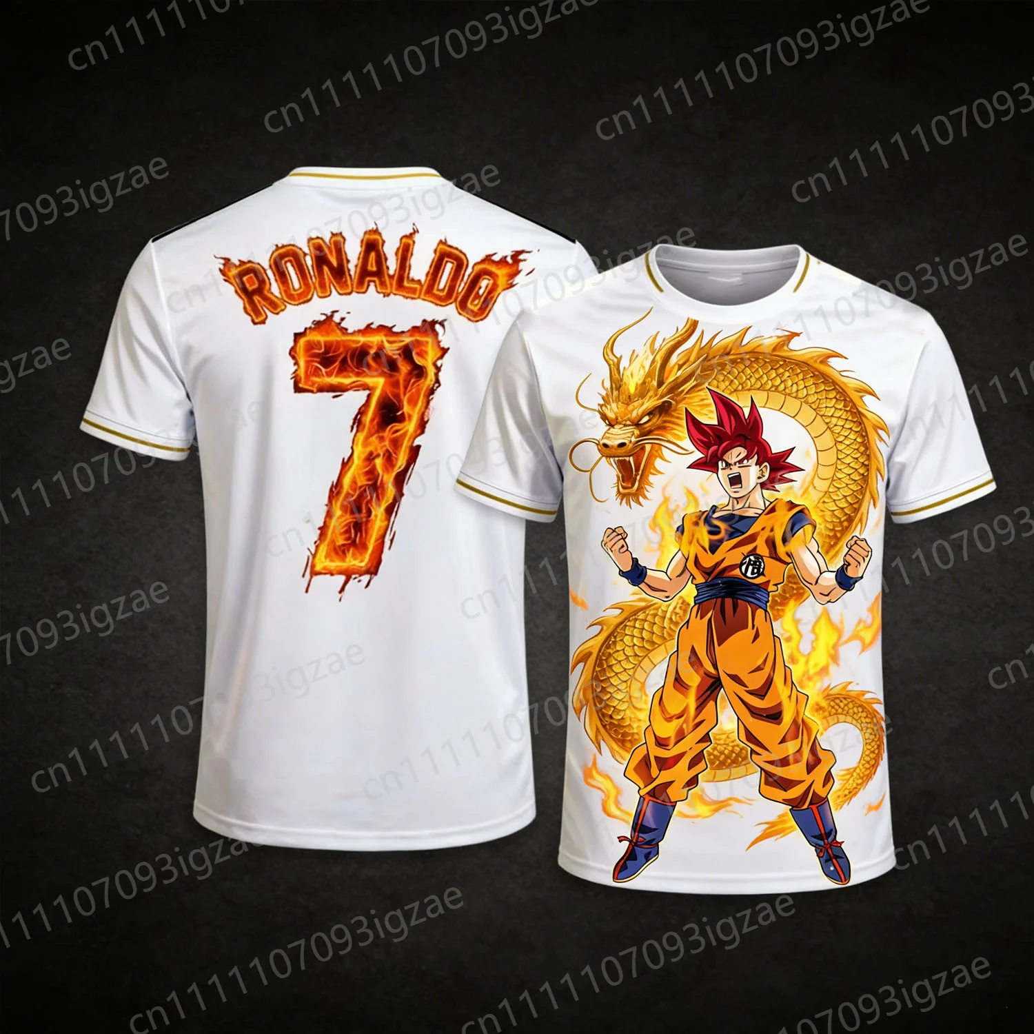 2026 Neues Schnelltrocknendes Sommer Unisex Dragon Ball Z Goku x Ronaldo 7 Kollaborations-Fußballtrikot Trainings-Sport-T-Shirt und Shorts Set
