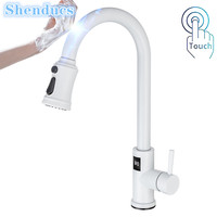 White Digital Touch on Kitchen Faucet with Pull Down Hot Cold Sensor Kitchen Sink Mixer Tap Smart Touch on Kitchen Mixer Faucets