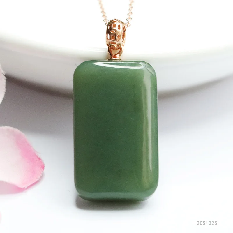 

S925 Silver Square Plaque Pendant Natural Hetian Jade Minimalist Charm 2051417