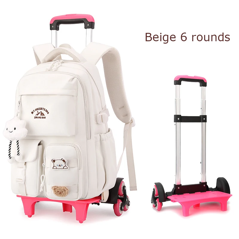 dengan Roda Anak Ransel Beroda Tahan Air Tas Sekolah Siswa Ransel Bergulir Tas Troli Anak Ransel Sekolah Anak Perempuan