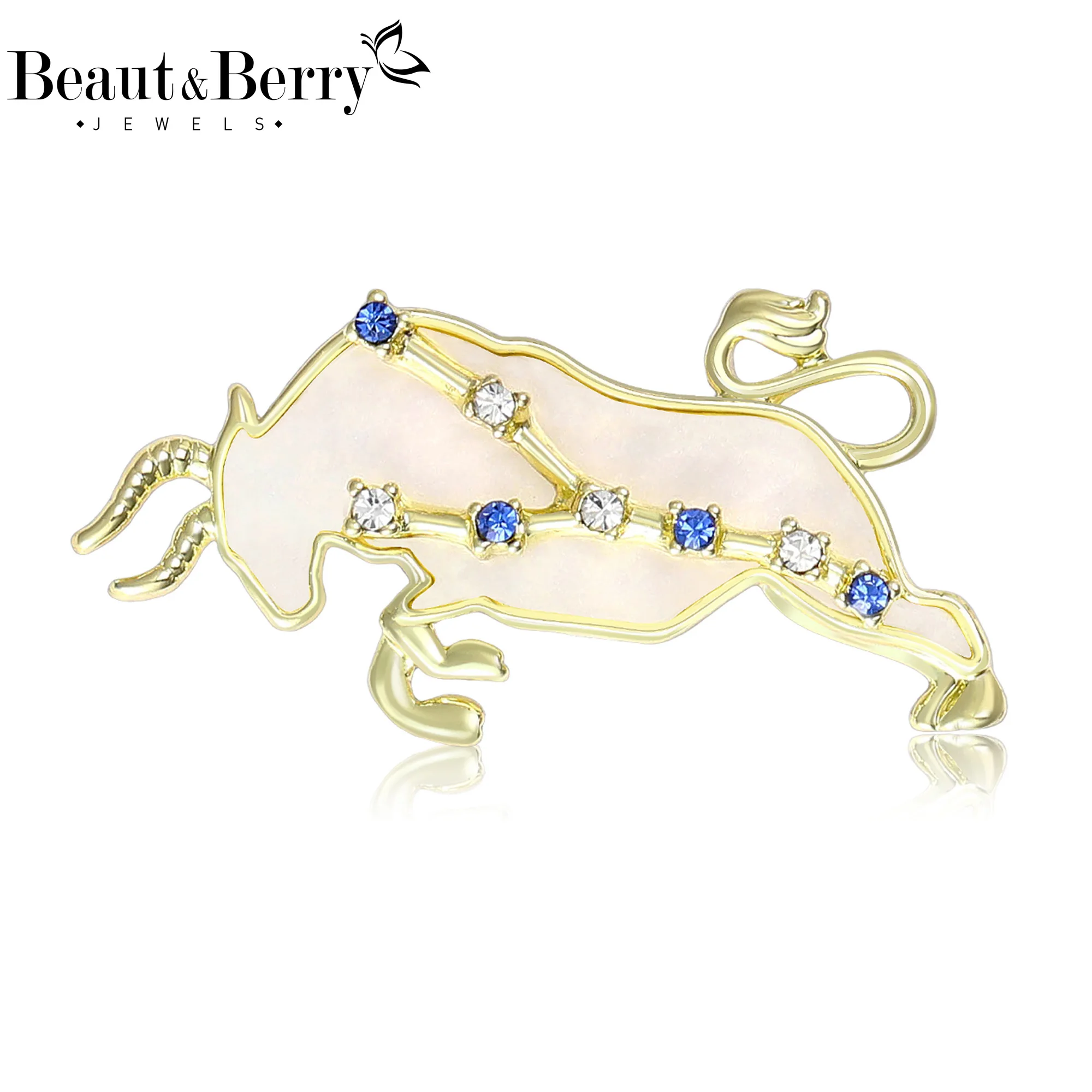 Beaut&Berry Luxury Enamel Taurus Brooches for Women Unisex Zodiac Pins Casual Party Jewelry Accessories Gifts Decoration