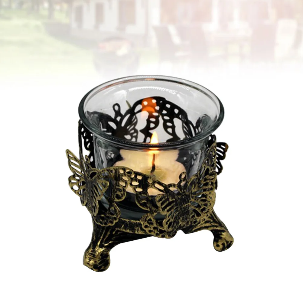 

Vintage Butterfly Style Glass Carved Hollow Candlestick Wedding Party Centerpiece Decorative Holder Candlestick