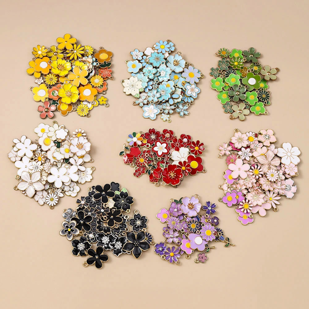 Leslie 20 Stück niedliche grüne Emaille-Blumen-Anhänger für Halsketten, Armbänder, Ohrringe, Schmuckherstellung, Zubehör, DIY-Zubehör – Detail 3