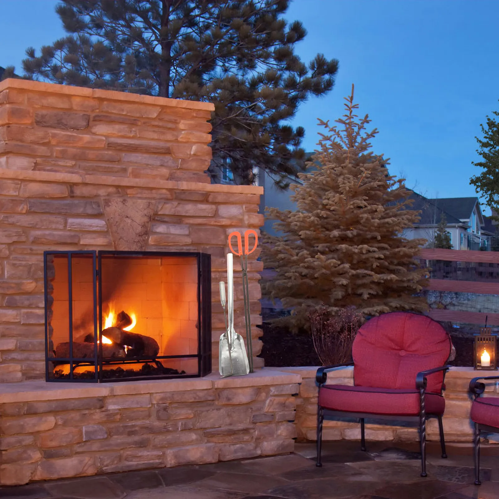 1 conjunto de ferramentas para lareira portátil, fácil armazenamento, ferro, gancho de fogo, pá de carvão para lareira de inverno, fogão, precisa de ferramenta de fogo