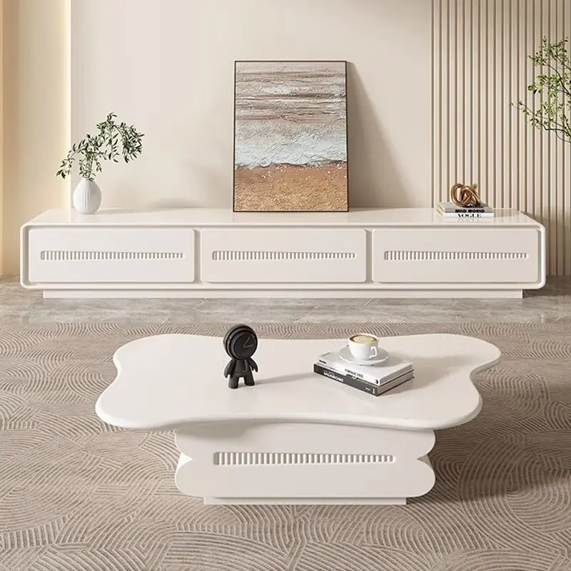 

2026 New Arrival Modern Luxury Cream Style Cloud Design Coffe Table and TV Cabinet Combination for Living Room
