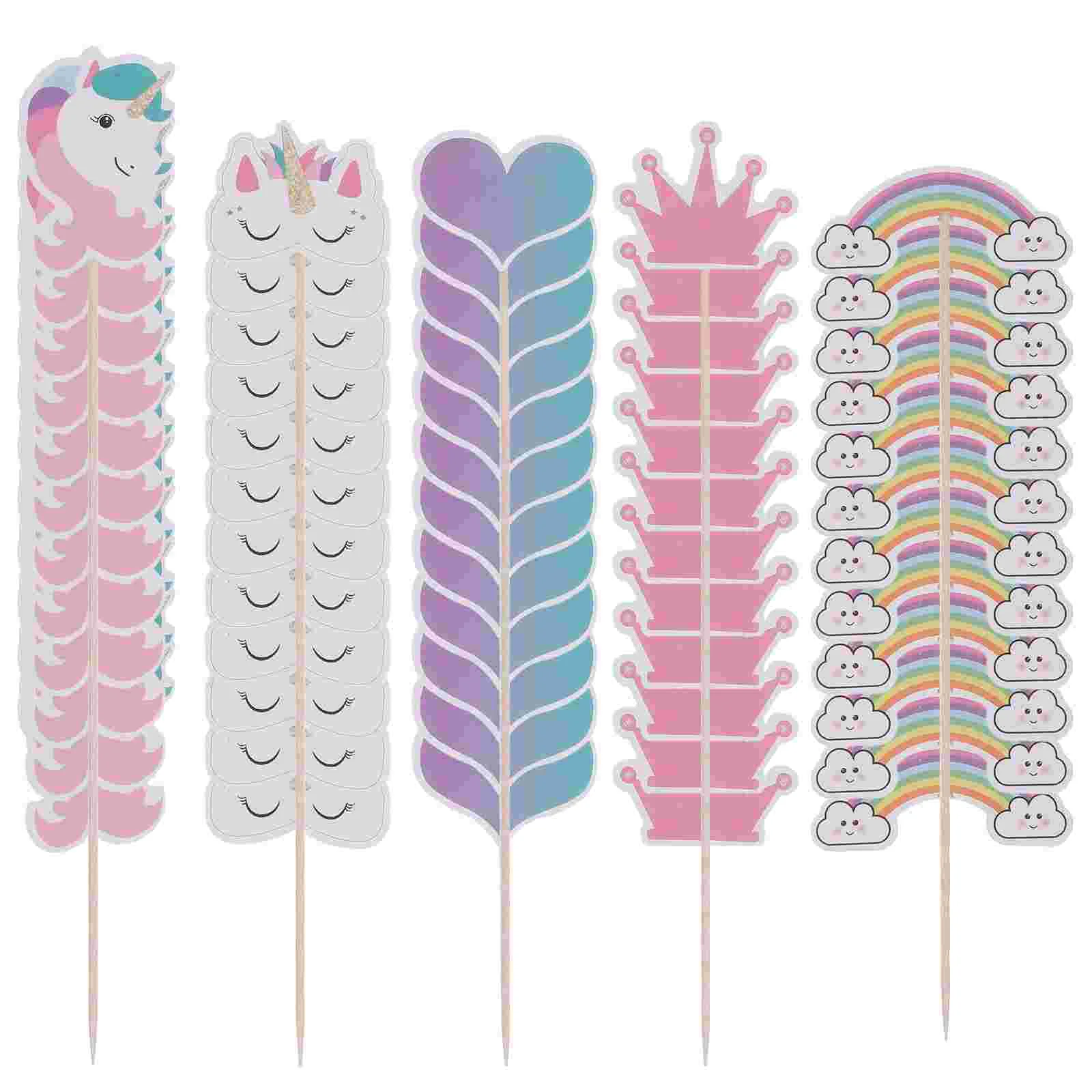 

24pcs Kids Birthday Party Cake Toppers Rainbow Cake Topper Pick Cake Decoration