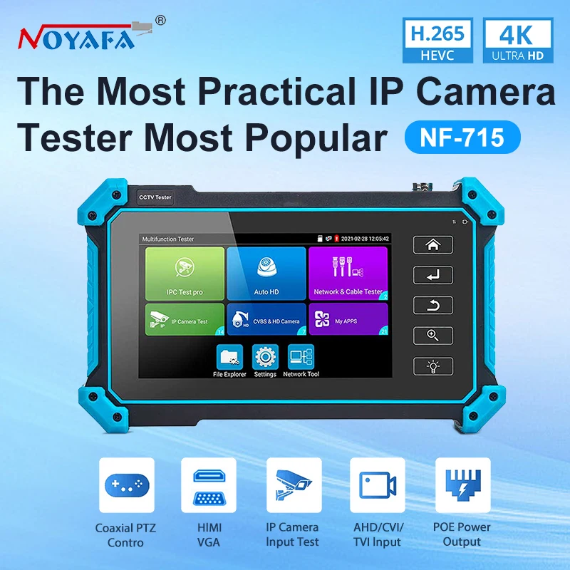 NOYAFA 5.4inch CCTV IPC Tester 8MP AHD CVI TVI Camera Tester VGA HDMI Input IPC715 Camera Security Monitoring Network Cable Test