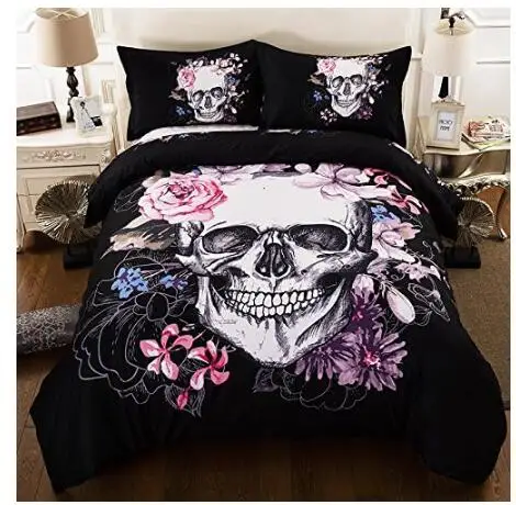 

Halloween Sugar Skull Duvet Cover Set ,3D Printed Reversible Gothic Skull Bedding Set,Lightweight Comforter Cover with Zipper