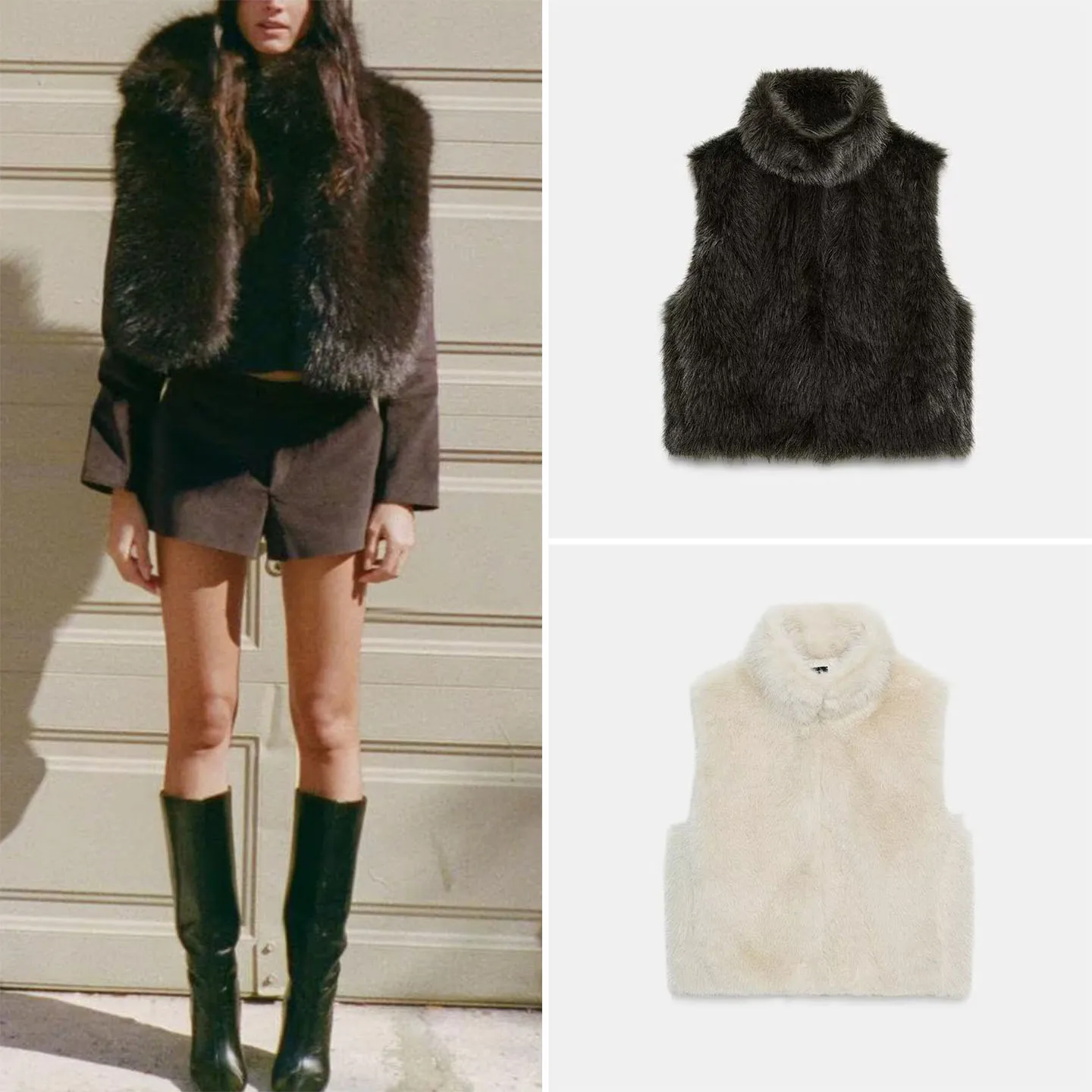 

Z 2025 New Faion Versatile Artificial Fur Effect Vest Women's Faionable ort Zipper Closure Color Commute Sle