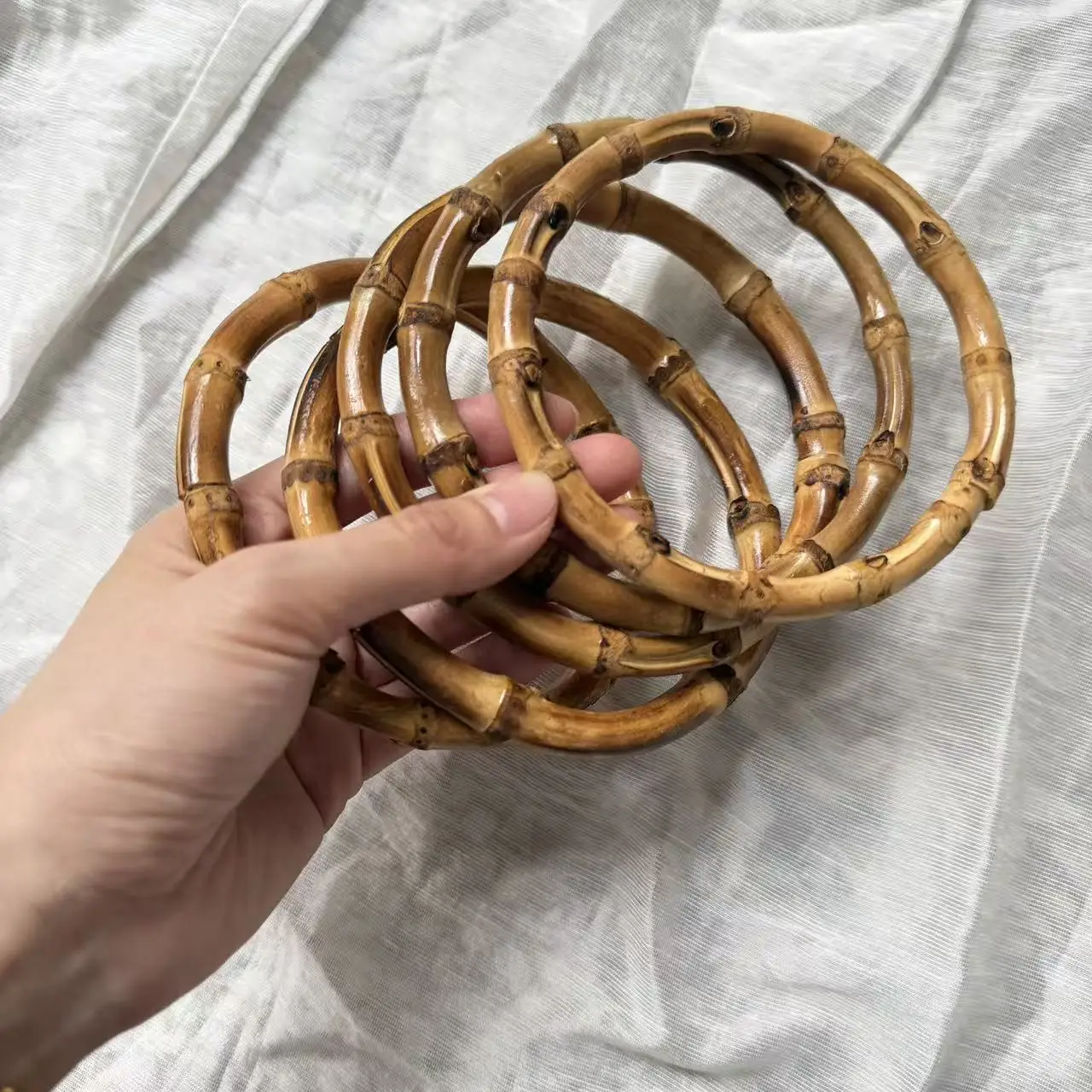 5PCS/1 set of circular shaped bag handles made of natural bamboo, DIY bag accessories wholesale