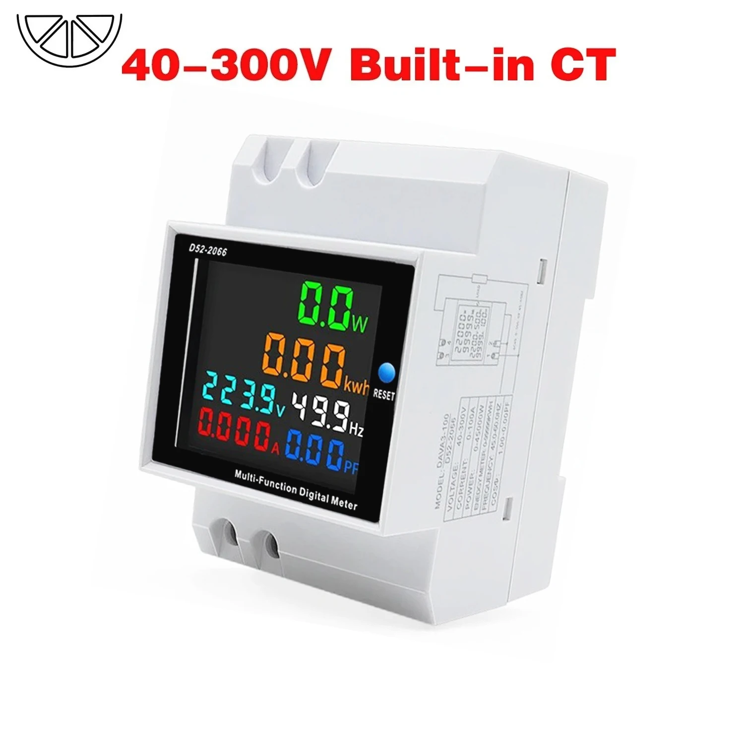 Single Phase Energy Meter Din Rail Electricity Usage Monitor AC 40-300V 100A Voltmeter Ammeter Watt Kwh Frequency Power Meter