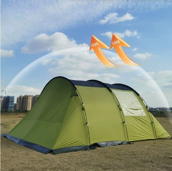 

Portable Double-Layer Tunnel Tent Durable Polyester Made for Outdoor Family Camping of 6-8 People Living Room Concept