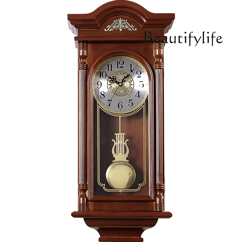 

European wall clock living room solid wood creative decorative music timekeeping wall watch retro swing clock