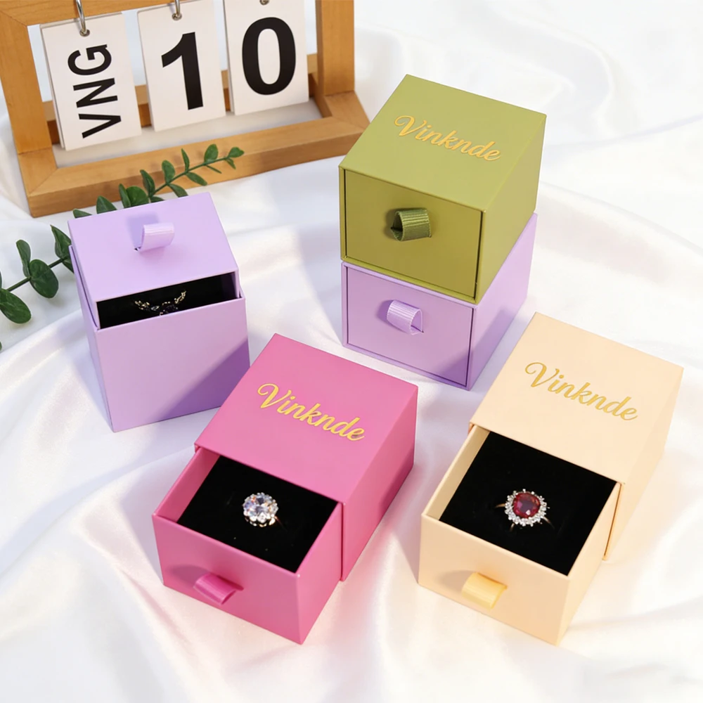 

20/50/100pcs 5x5x4cm Jewelry Drawer Organizer Box Custom Logo Ring Earring Bracelet Necklace Pendant Portabl Paper Case Display