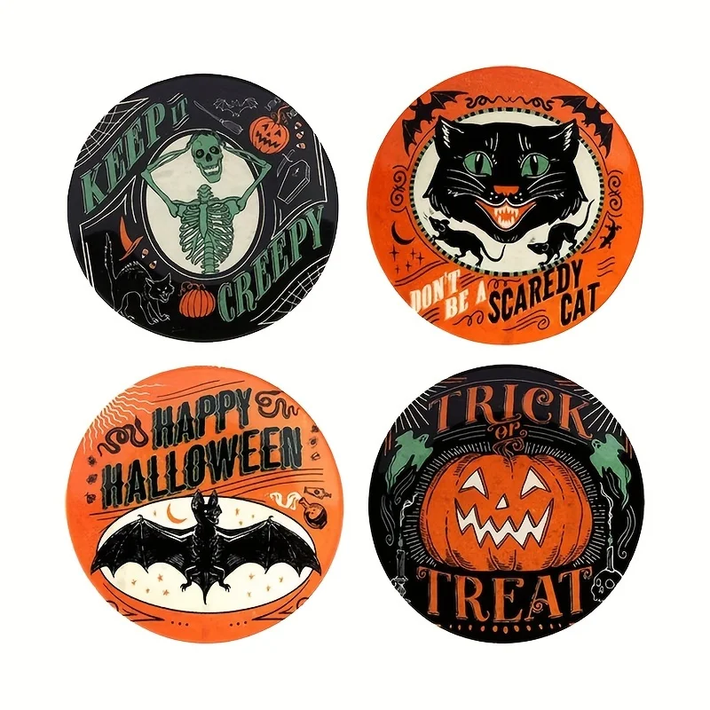 Retro 2D Wood Cup Mat Halloween Elements Creative Desktop Protection Coffee Shops Offices Home Decor Party Seasonal Decor Gift