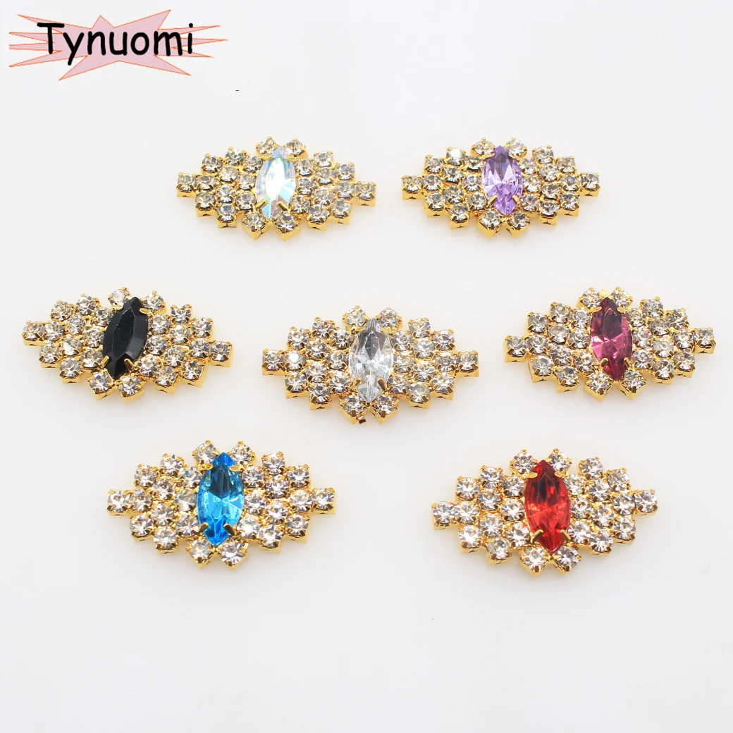 NEW 20*35mm Golden Shiny Rhinestone Brooch Buttons For Wedding Decoration Metal Brooch Hair Bow Handmade Jewelry
