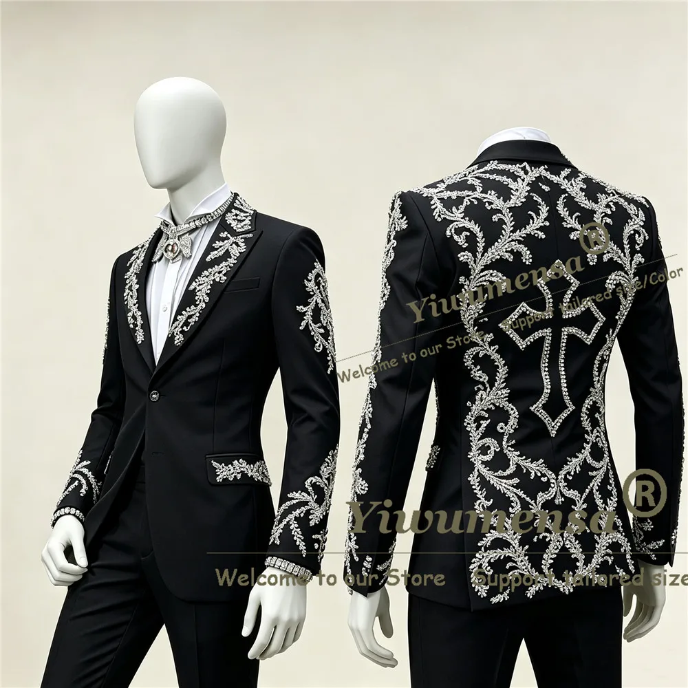 Costumes pour hommes élégants, ornés de perles, de strass et de paillettes, smoking de mariage pour le marié, ensembles sur mesure en 2 pièces, tenue de banquet pour homme, mode masculine 2027
