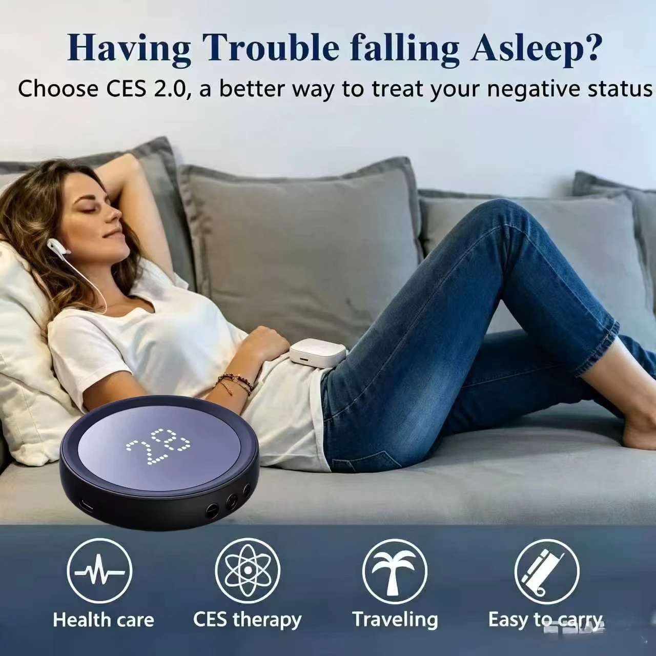 CES Electrotherapy Sleep Device Microcurrent Stimulation for Insomnia Anxiety Depression Migraine Relief USB Charging