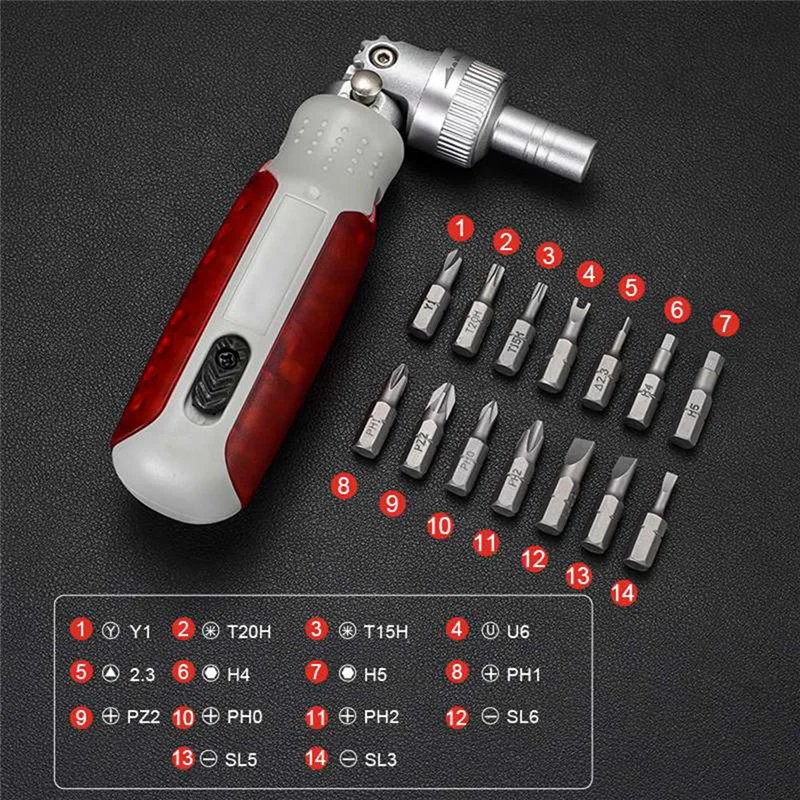 Multi Angle Bidirectional Ratchet Screwdriver Set 15 in 1 Torx Magnetic Screw Driver Bit Precision Screwdrivers A